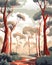 Illustrative drawing of a landscape with forest and tall trees. Generative AI.