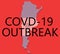 Illustrative example of Covid-19, coronavirus or sars cov 2 outbreak at argentina showing with Map and flag