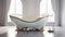 Illustrative figure of a white classic bathtub with embossed details in golden color. Bathroom in modern minimalist style.