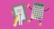 Illustrative image of calculator with diary and pencils against pink background, copy space