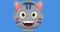 Illustrative image of cute gray cat face against blue background, copy space