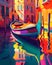 Illustrative painting of the city of Venice. A canal with a gondola. Generative AI.