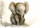 Illustrative watercolor drawing of a baby elephant. Figure isolated on white background.