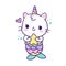 Illustrator of cat mermaid in unicorn vector kawaii animal with pastel color