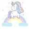 Illustrator of Cute Unicorn vector on the sky and sweet rainbow, Kawaii pony cartoon, Doodle Nursery decoration