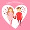 Illustrator of happy valentine day girl and boy two