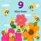 Illustrator of number nine bees