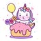 Illustrator of Unicorn vector with balloon Vector Happy birthday party with sweet cake dessert Funny unicorn expressions: Kawa