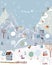 Illustrator winter landscape,Vector of horizontal banner of winter wonderland at countryside with snow covering, Happy with kids