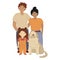 An illutration of a happy family with dog