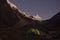 Iluminated Camping Tent on the base of Alpamayo Mountain