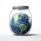 Ilustration of the Planet Earth, inside a transparent glass jar