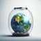 Ilustration of the Planet Earth, inside a transparent glass jar