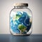 Ilustration of the Planet Earth, inside a transparent glass jar