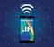 Iluustration symbol for Li-Fi or Light Fidelity using screen on mobile phone and symbol of signal