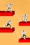 Image 3d picture collage of workers running jumping stairs achieving career progress improving results isolated on