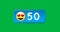 Image of 50 notifications and emoticon over green background