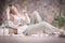 Image of an adult woman lying in a yoga place. Meditation. The concept of yoga and spiritual practices