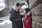 Image of affectionate couple in park on winter