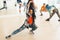 Image of african american female hip hop dancer practicing at dance studio