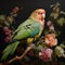 Image of alexandrine parakeet on the branch surrounded by beautiful flowers. Birds, Illustration, Generative AI