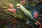 Image of alexandrine parakeet on the branch surrounded by beautiful flowers. Birds, Illustration, Generative AI