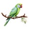 Image of an alexandrine parakeet on a branch on white background. Bird. Wildlife Animals. Illustration, Generative AI