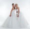 Image of alluring stylish brides posing in studio