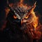 Image of angry demon owl terrifying and flames on dark background. Wildlife Animals. Illustration, Generative AI