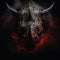 Image of an angry demon rhinoceros terrifying with flames and smoke on dark background. Wildlife Animals. Illustration, Generative