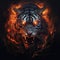 Image of an angry demon tiger terrifying with flames and smoke on dark background. Wildlife Animals. Illustration, Generative AI