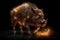 Image of an angry rhinoceros with flames. Wildlife Animals. illustration, generative AI