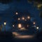 image of a anime art style of a cozy village nestled in the darkness, illuminated by the warm glow of a house in night.