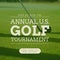 Image of annual us golf tournament text over club and golf ball