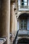 Image balconies, terraces with arches and columns in the Italian yard in Lviv, Ukraine