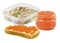Image bank with caviar, caviar with bread and canned fish