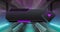 Image of banner with purple heart, neon tunnel with data processing