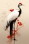 Image of beautiful red crowned crane painting. Bird. Wildlife Animals., Generative AI, Illustration