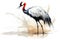 Image of beautiful red crowned crane painting. Bird. Wildlife Animals., Generative AI, Illustration