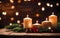 image beautifully portrays Christmas decorations, meticulously arranged on a wooden table,