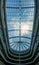 Image of big glass dome in modern business center or hotel. Abstract architecture image of glass roof