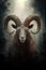 Image of a bighorn ram in the forest with a scary atmosphere, Wildlife Animals., Generative AI, Illustration