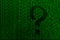 An image of a binary code from bright green digits, through which the form of a question mark is visible