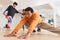 Image of biracial male hip hop dancer practicing at dance studio