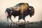 Image of a bison that stands gracefully of the forest. Wild animal. illustration, generative AI