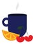 Image of blue cup & fruits, vector or color illustration