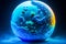 An image of blue planet with clouds on it. global warming ozone holes greenhouse effect. Generative AI