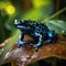 Image of blue poison dart frog in a rich forest. Amphibian. Wildlife Animals. Illustration. Generative AI