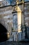 An image of a boat inscribed on a pillar near the leie river in Ghent, Belgium