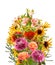 image of bouquet of different, beautiful, festive flowers on a white background